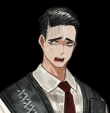 a drawing of a man with his mouth open and the word jeep written on his vest