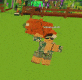 a cartoon character is holding a large piece of chicken in a video game .