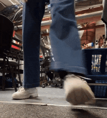 a person 's feet are shown in a blurry photo as they walk