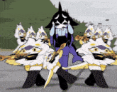a cartoon drawing of a girl standing in front of a band playing trumpets