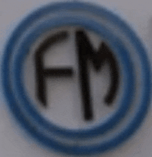 a blue circle with the letter fm written inside of it