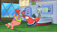 a cartoon scene from spongebob squarepants with patrick and squidward