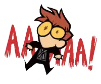 a cartoon character with red hair and yellow glasses says aa