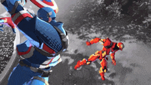 captain america and iron man are fighting each other in a video game
