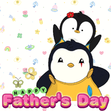 a happy father 's day card with two penguins on it