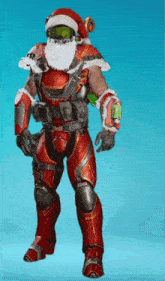 a soldier with a santa hat on his head and beard