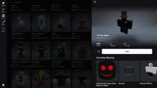 a screenshot of a roblox account with a top hat and animated creepy smile mask