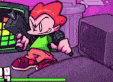 a cartoon character with a gun and a microphone