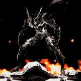 a black and white drawing of a monster with the letter h on it