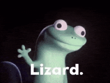 a cartoon lizard is smiling and waving at the camera with the words lizard .