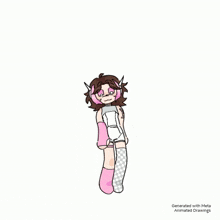 a cartoon of a girl in a pink outfit is dancing .
