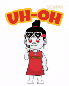 a cartoon girl wearing sunglasses and a zhotcita shirt