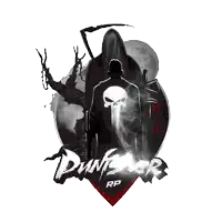 a punisher rp logo with a grim reaper behind him