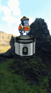 a pixel art of a gorilla standing on top of a pot