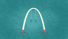 a blue background with a cartoon character standing next to an arch