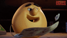 a cartoon character from sausage party is reading a book