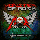 a poster for monster of rock shows a skull with wings and a star on it
