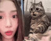a picture of a woman next to a picture of a cat with the caption @fifieo