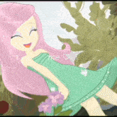 a cartoon of a girl with pink hair and the words " me " on the bottom right