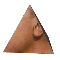 a pyramid with a man 's face on it and a white background
