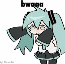 a cartoon drawing of a girl with the word bwaaa above her head