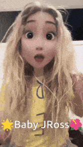 a girl with a surprised look on her face and the name baby jross below her