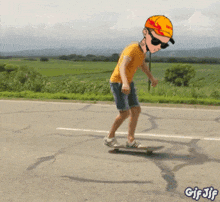 a cartoon of a person riding a skateboard with the words gif jlf below them