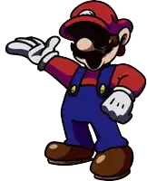 a cartoon of mario wearing overalls and a hat