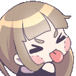 a cartoon girl is sticking out her tongue and making a funny face .