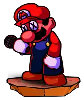 a cartoon drawing of mario holding a microphone and wearing overalls