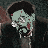 a cartoon of a man with glasses and a beard with a green face