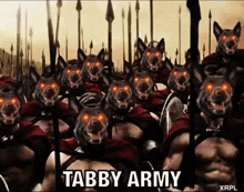a group of soldiers with red eyes and the word tabby army on the bottom