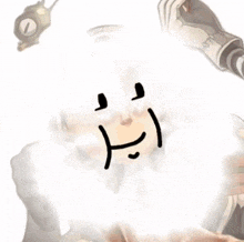 a cartoon of a person holding a bowl with a smiley face drawn on their face
