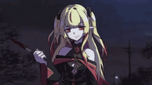 a pixel art of a girl holding a bloody knife