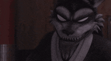 a black and white image of a cartoon character with an evil look on his face