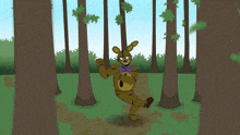 a cartoon of a rabbit in a forest with trees