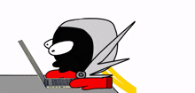 a cartoon of a person using a laptop