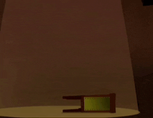 a cartoon of a ghost flying over a chair in a dark room