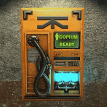 a copyum ready sign is displayed on a telephone booth