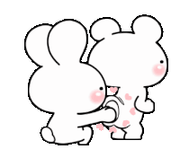 a black and white drawing of two rabbits standing next to each other on a white background .