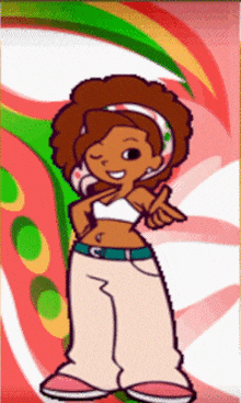 a cartoon drawing of a girl with the letter c on her waist