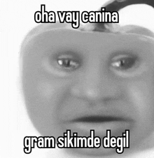 a black and white photo of a pepper with the words oha vay canina gram sikilde degil written on it
