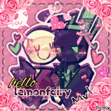 a picture of a couple kissing with the words hello lemonfairy written on it