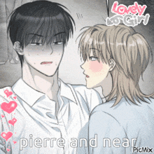 a picture of a man and woman with the words pierre and near on the bottom
