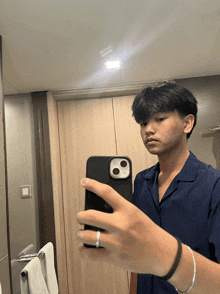 a young man is taking a selfie with his phone