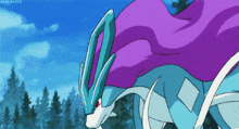 a blue and purple pokemon with a purple cape on its head