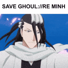 a picture of a man with a scarf around his neck and the words save ghoul below him