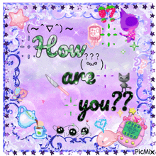 a purple background with the words how are you written in green