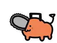 a cartoon drawing of a pig with a chainsaw in its mouth