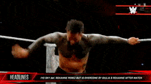 a wrestling ring with the headline headlines